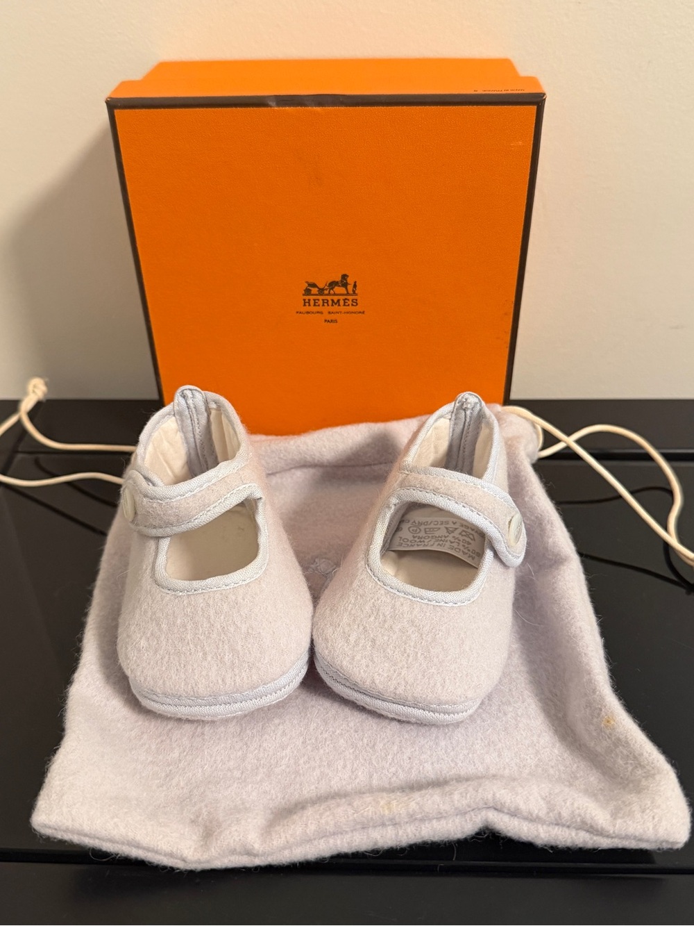 Hermes Giftable Baby Mary Jane Newborn Shoes in Light Blue authentic